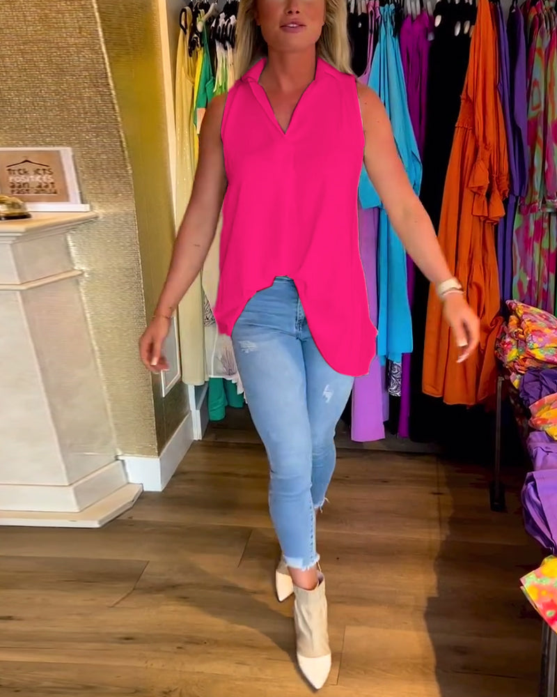 Emily - Chic and Elegant Sleeveless Top and Lapel for Women