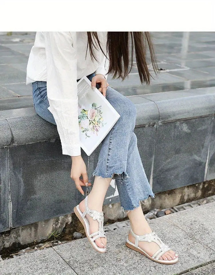 Grace - Chic and Classy Flat with Elastic Ankle Strap Sandals for Woman