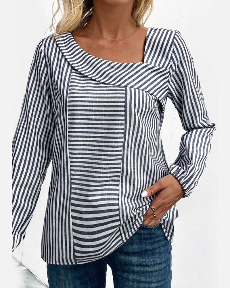 Audrey - Elegant and Comfy Blue Lined Top for Women