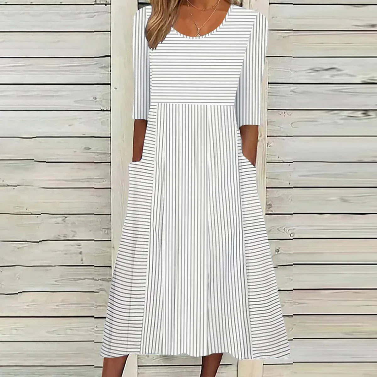 Georgia - Elegant and Stylish Striped Midi Dress for Women