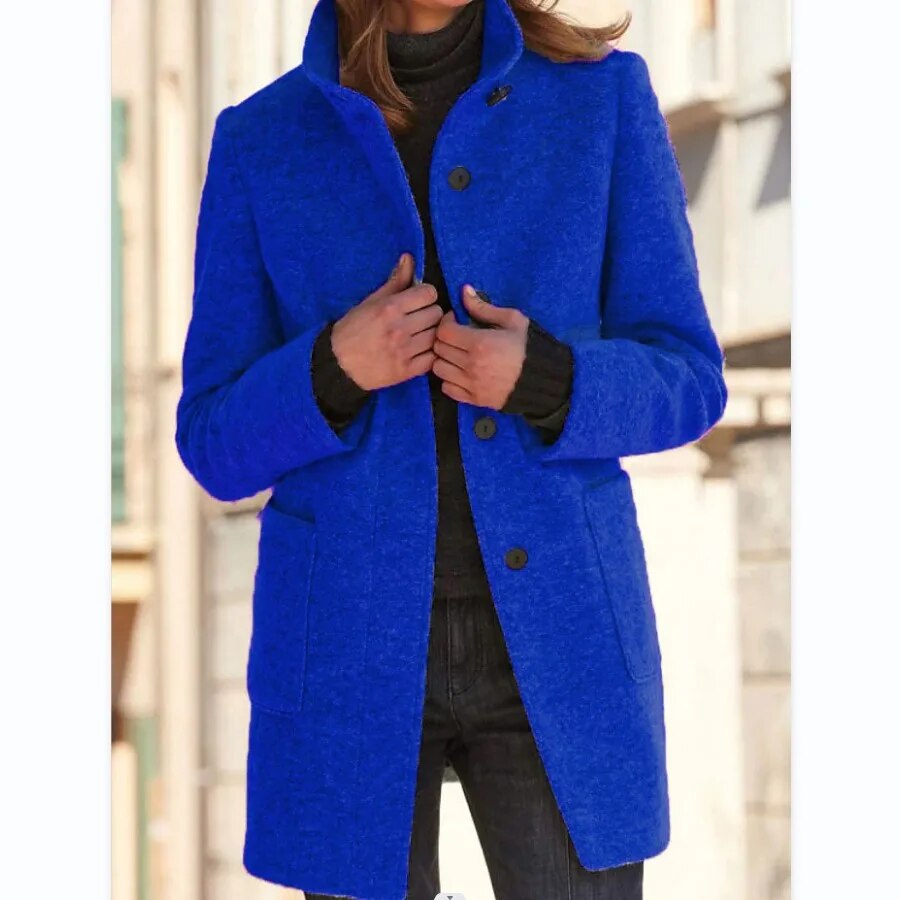 Isla - Elegant and Stand-up Collar Long Jacket for Woman