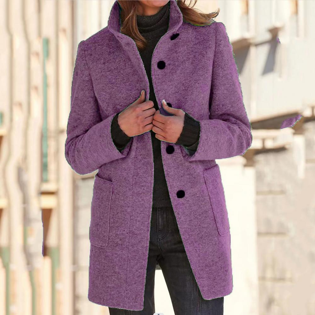 Isla - Elegant and Stand-up Collar Long Jacket for Woman