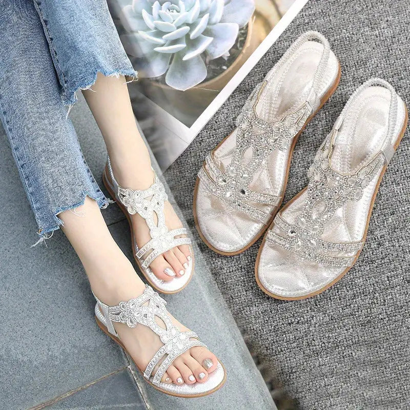 Grace - Chic and Classy Flat with Elastic Ankle Strap Sandals for Woman