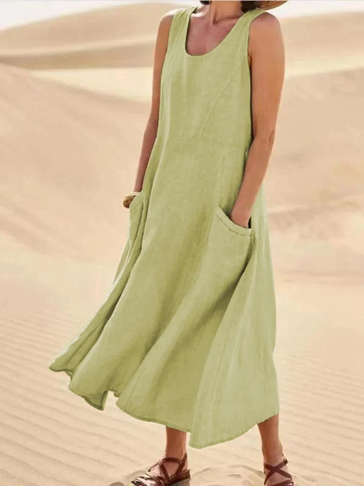 Coral - Casual and Refined Linen Dress for Woman