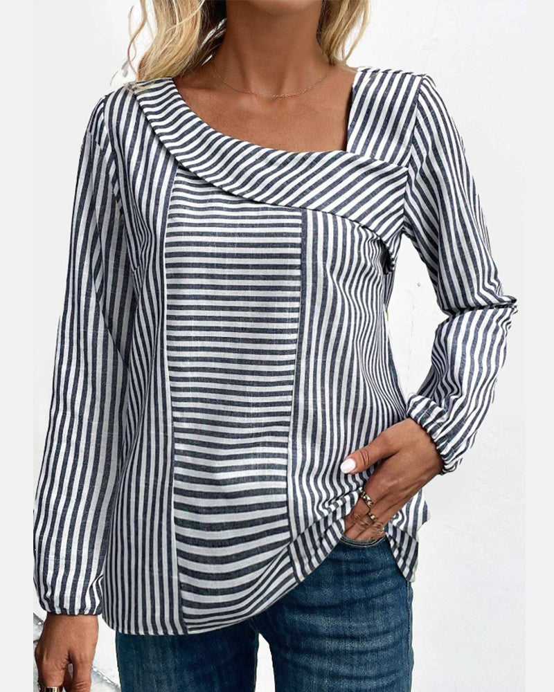 Audrey - Elegant and Comfy Blue Lined Top for Women