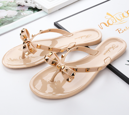 Holly - Classy and Chic Studded Bowknot Flip Flop Sandals for Woman