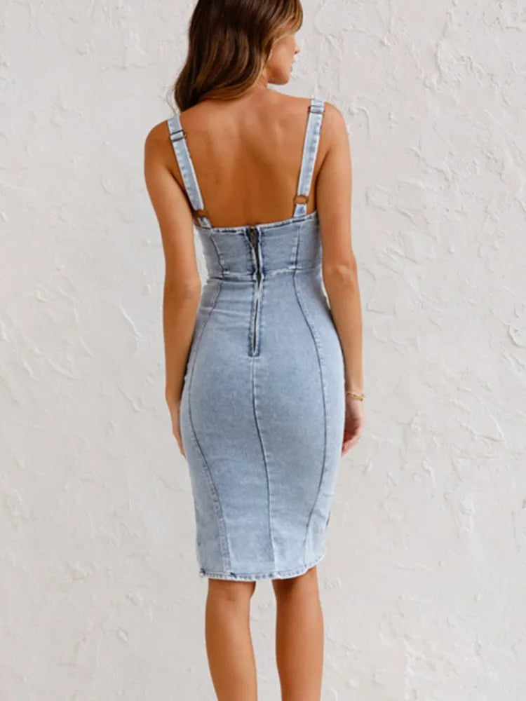 Eloise - Classy and Chic Denim Dress with Adjustable Straps for Woman