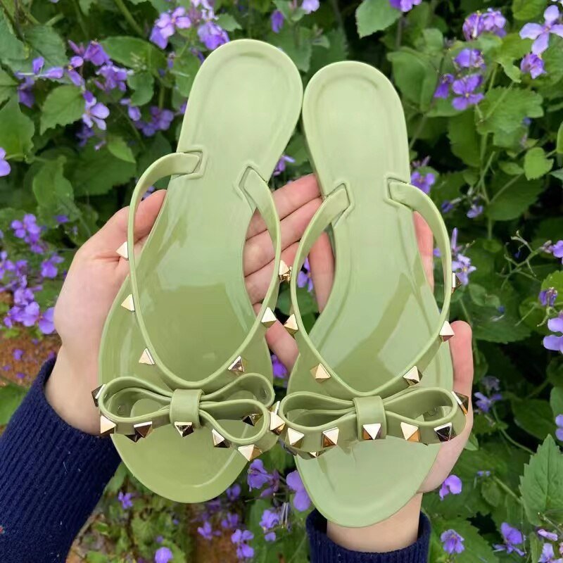 Holly - Classy and Chic Studded Bowknot Flip Flop Sandals for Woman